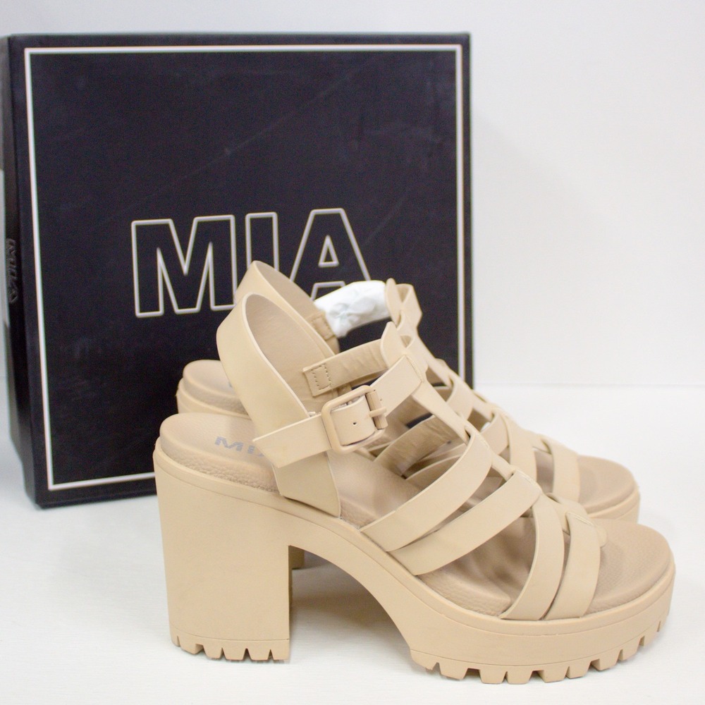 Brand New! MIA Tira Beige Lug Sole Platform Heel Strappy Sandal NIB - Picture 3 of 13